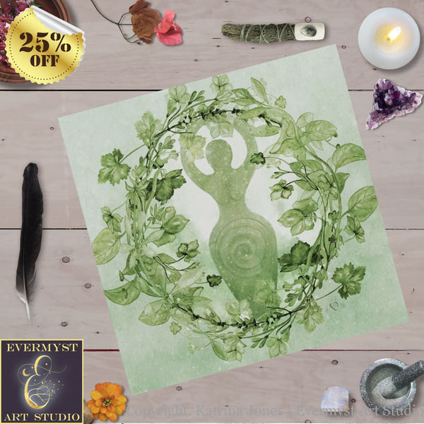 Pagan Altar Cloth - Green Goddess And Witch Ritual Decor Square