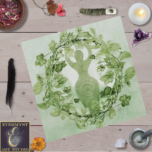 Pagan Altar Cloth - Green Goddess And Witch Ritual Decor Square