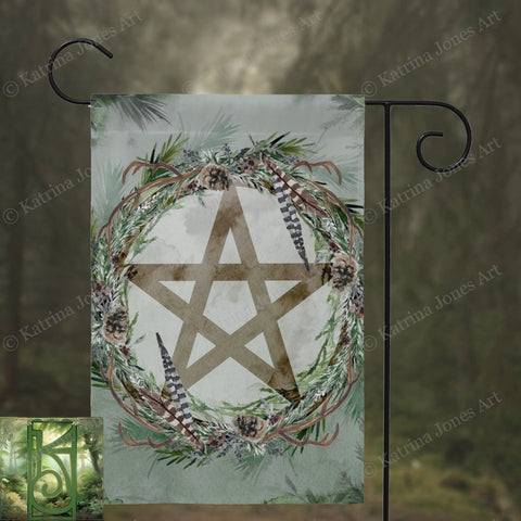 Pagan Forest Witch Garden Flag - Pentacle Decor Gift