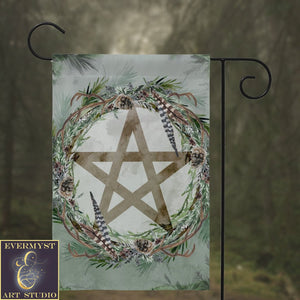 Pagan Forest Witch Garden Flag - Pentacle Decor Gift