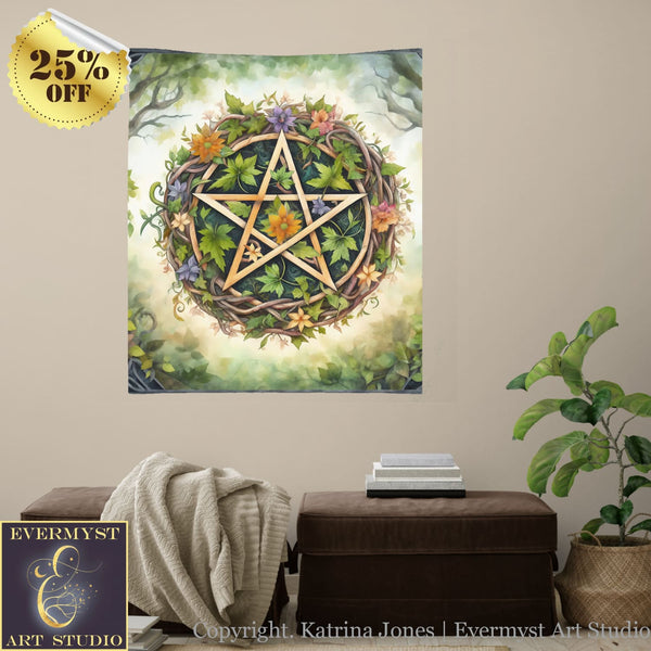 Pagan Tarot Reading Cloth - Spirit Of Earth Pentacle Altar Decor Square