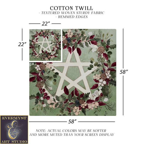 Pentacle Altar Cloth - Yule Winter Greens Witch Decor Square