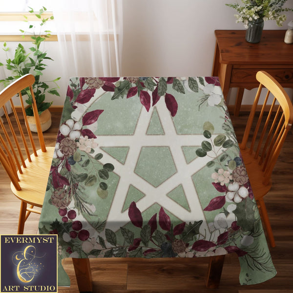 Pentacle Altar Cloth - Yule Winter Greens Witch Decor Square