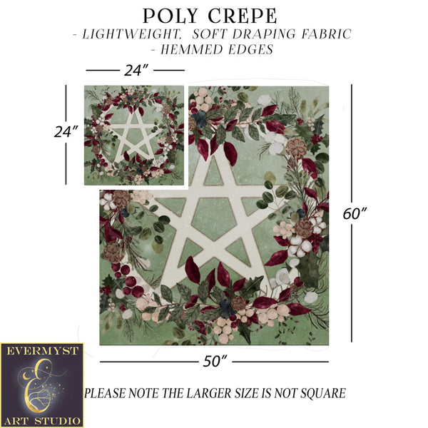 Pentacle Altar Cloth - Yule Winter Greens Witch Decor Square