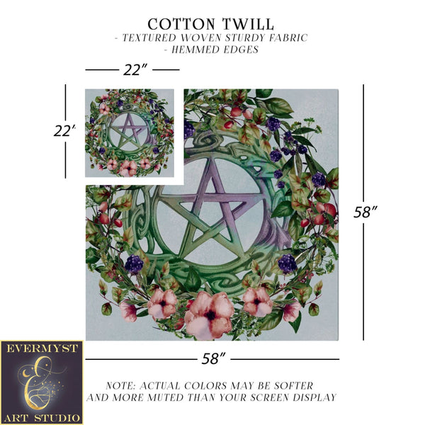 Pentacle Altar Tarot Cloth - Floral Fruits Witch Decor For Litha Square