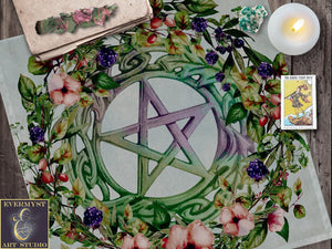 Pentacle Altar Tarot Cloth - Floral Fruits Witch Decor For Litha 22X22 Inch Twill Square