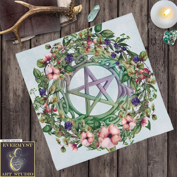 Pentacle Altar Tarot Cloth - Floral Fruits Witch Decor For Litha Square