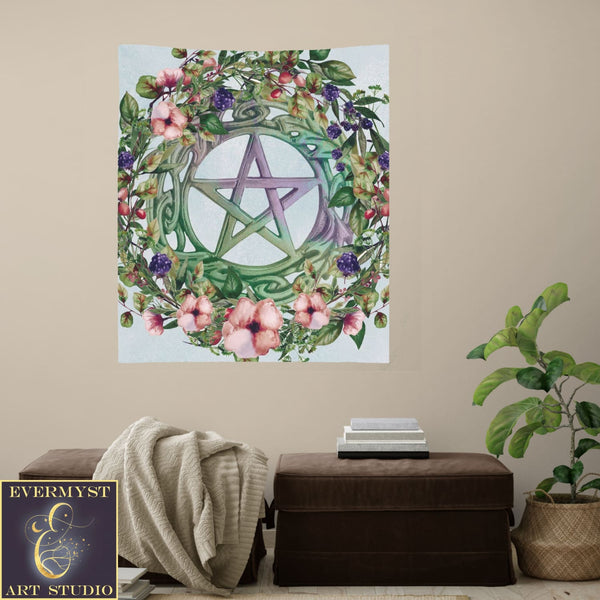 Pentacle Altar Tarot Cloth - Floral Fruits Witch Decor For Litha Square