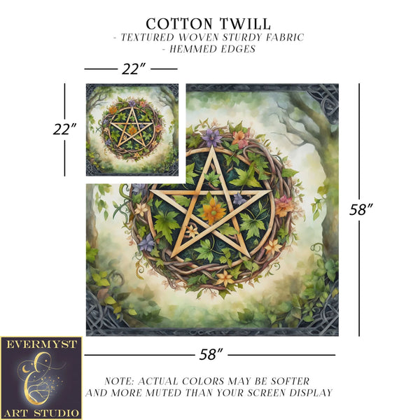 Pagan Tarot Reading Cloth - Spirit Of Earth Pentacle Altar Decor Square