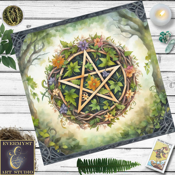 Pagan Tarot Reading Cloth - Spirit Of Earth Pentacle Altar Decor Square