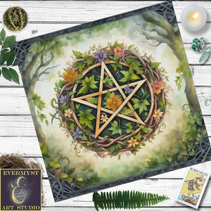 Pagan Tarot Reading Cloth - Spirit Of Earth Pentacle Altar Decor Square