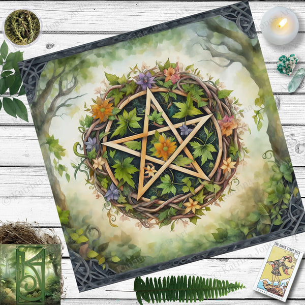Pagan Tarot Reading Cloth - Spirit Of Earth Pentacle Altar Decor Square