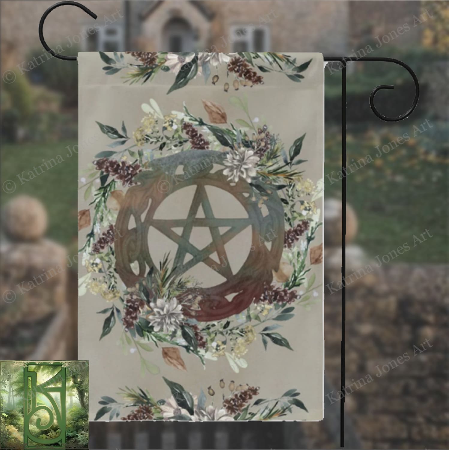 Pentacle Harvest Garden Flag Witch Pagan Fall Woodland Nature