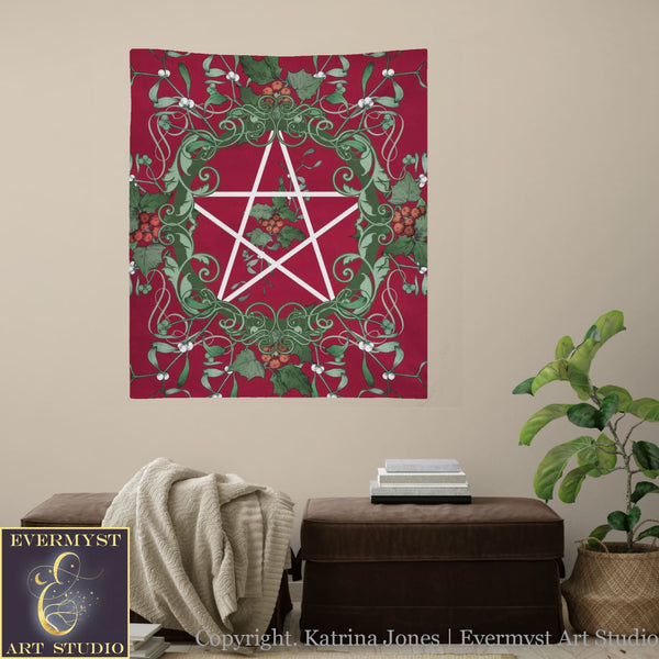 Pentacle Yule Tarot Cloth - Pagan Witch Altar Decor Square