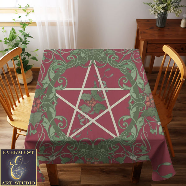 Pentacle Yule Tarot Cloth - Pagan Witch Altar Decor Square