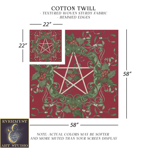 Pentacle Yule Tarot Cloth - Pagan Witch Altar Decor Square