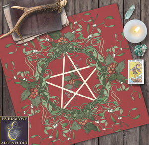 Pentacle Yule Tarot Cloth - Pagan Witch Altar Decor Square