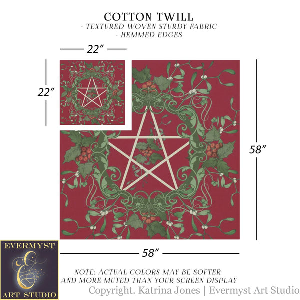 Pentacle Yule Tarot Cloth - Pagan Witch Altar Decor Square