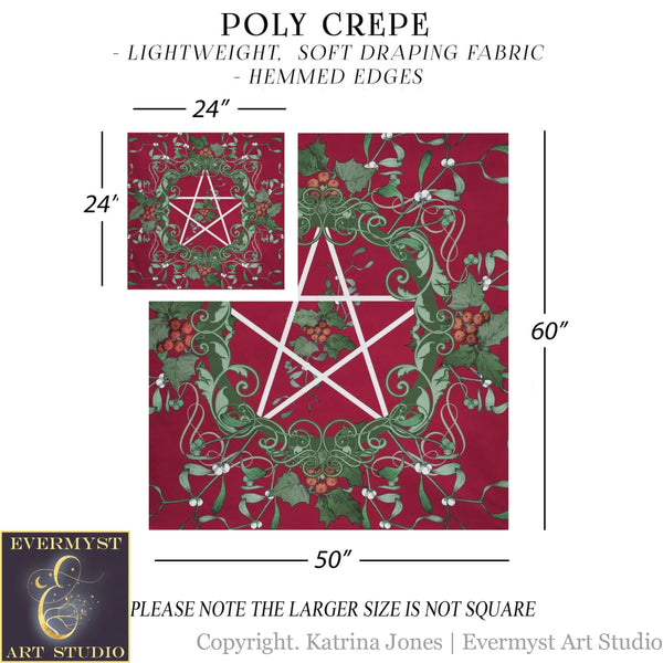 Pentacle Yule Tarot Cloth - Pagan Witch Altar Decor Square