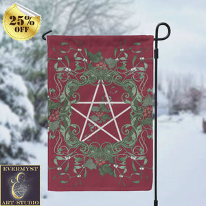 Pentagram Yule Garden Flag - Pagan Witch Decor