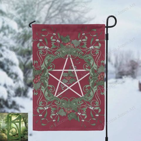Pentagram Yule Garden Flag - Pagan Witch Decor