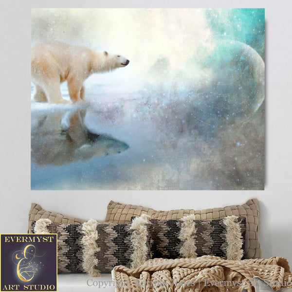 Polar Bear Art Canvas Painting Fantasy Decor Totem Animal Winter Season