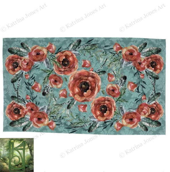 Poppy Floral Pattern Tarot Cloth Altar Rectangular Rec