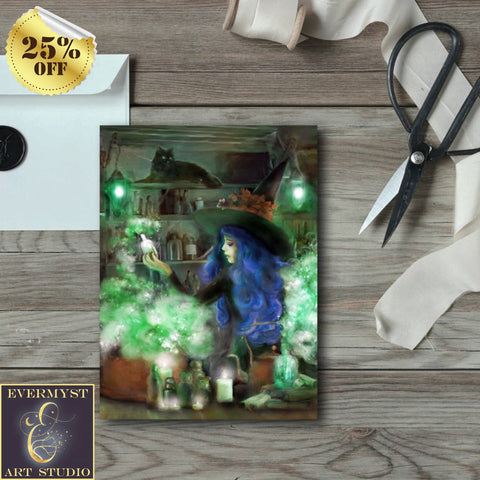 Potion Witch Greeting Card Halloween Samhain Gothic Cute Notcard Card