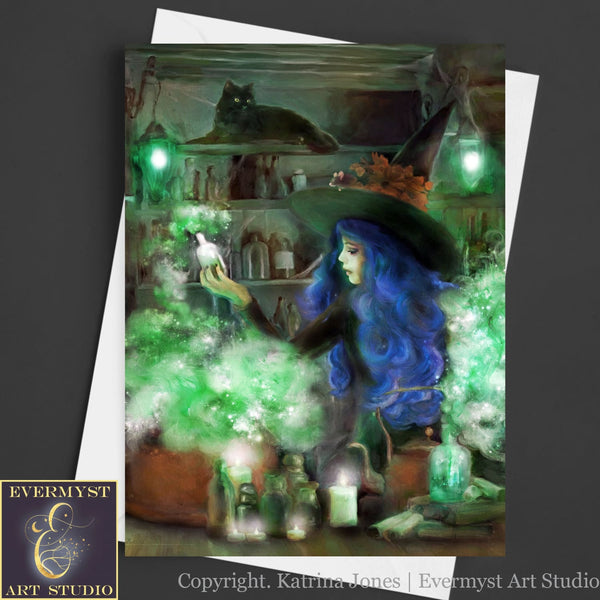 Potion Witch Greeting Card Halloween Samhain Gothic Cute Notcard Card