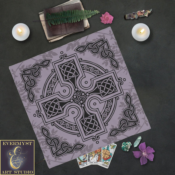 Purple Celtic Altar Tarot Cloth With Highland Nature Knotwork Square