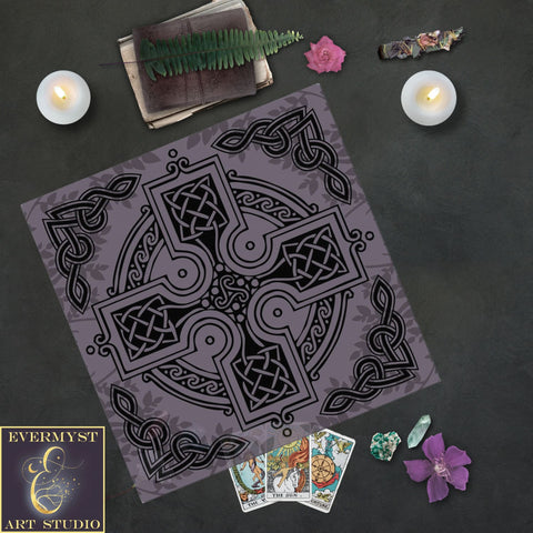 Purple Celtic Altar Tarot Cloth With Highland Nature Knotwork Square