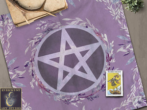 Purple Pentacle Altar Cloth Wicca Pagan Witch Ritual Tarot 22X22 Inch Twill Square