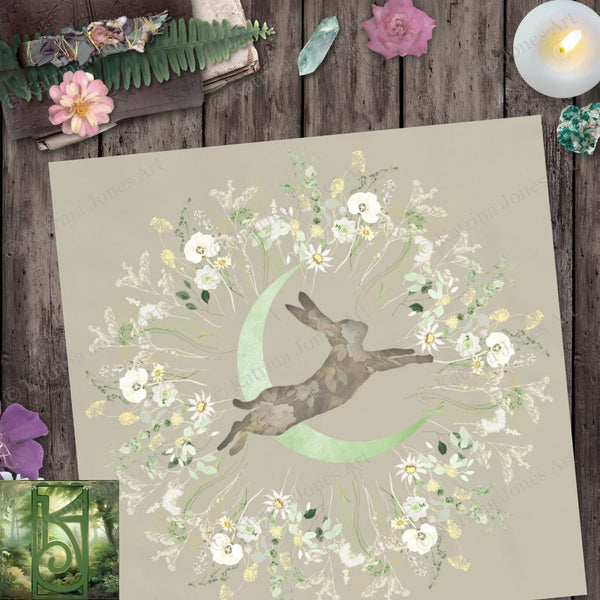 Spring Hare Moon Altar Cloth And Tarot Mat - Ostara Decor Square