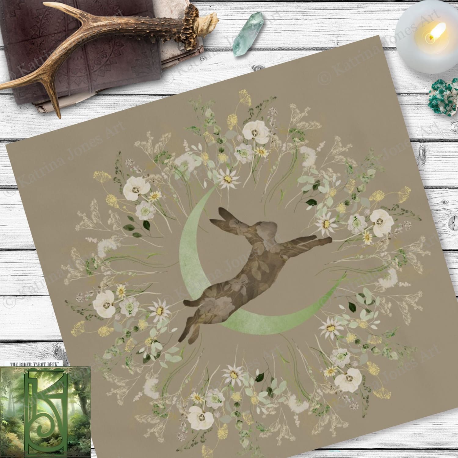 Spring Hare Moon Altar Cloth And Tarot Mat - Ostara Decor Square