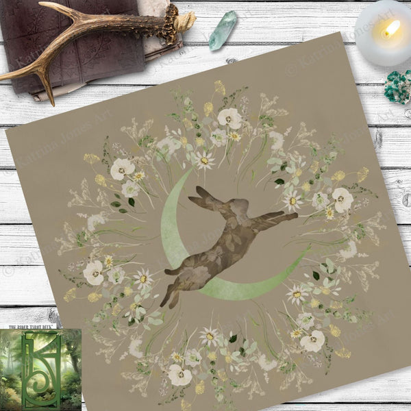 Spring Hare Moon Altar Cloth And Tarot Mat - Ostara Decor Square