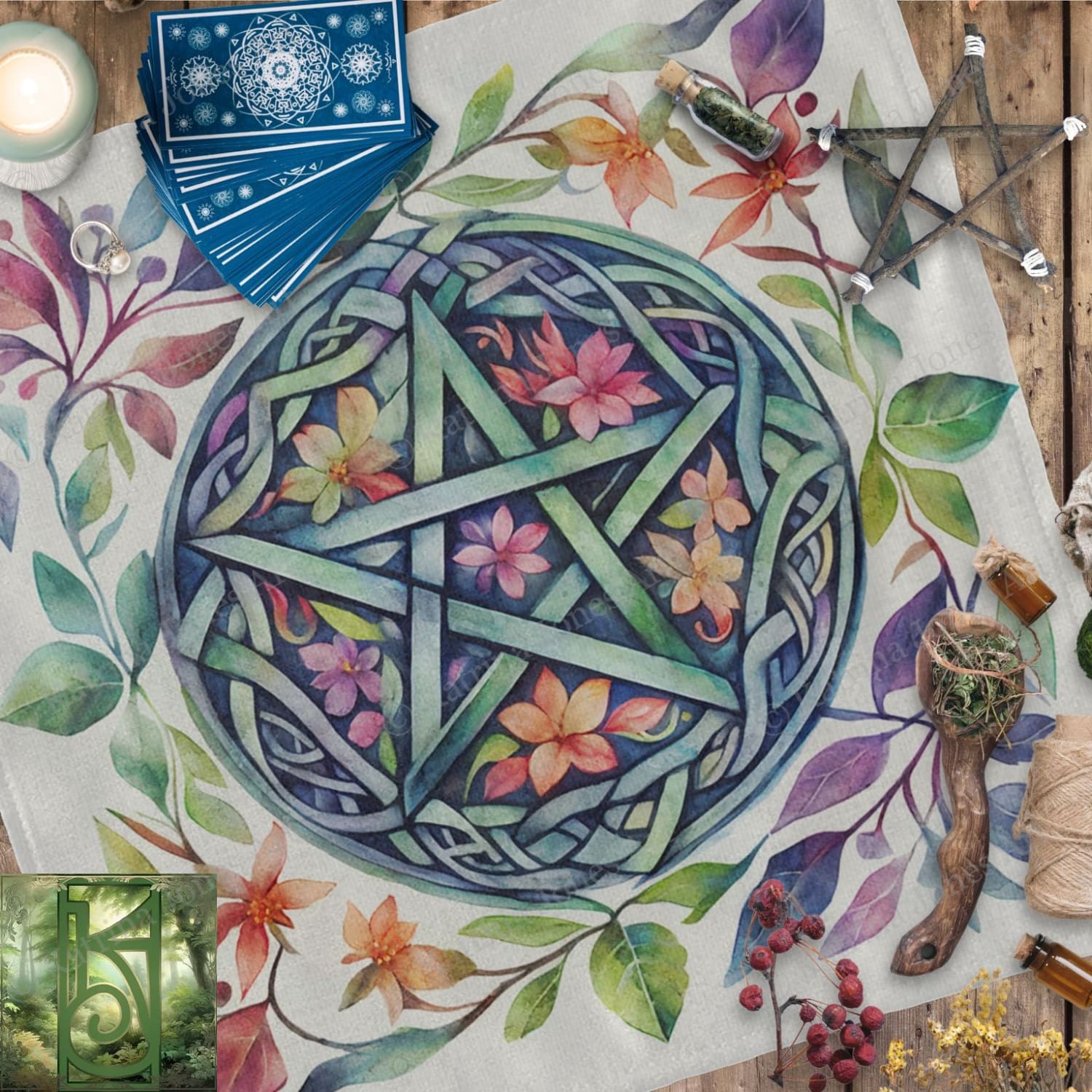 a painting of a star of david surrounded by other items