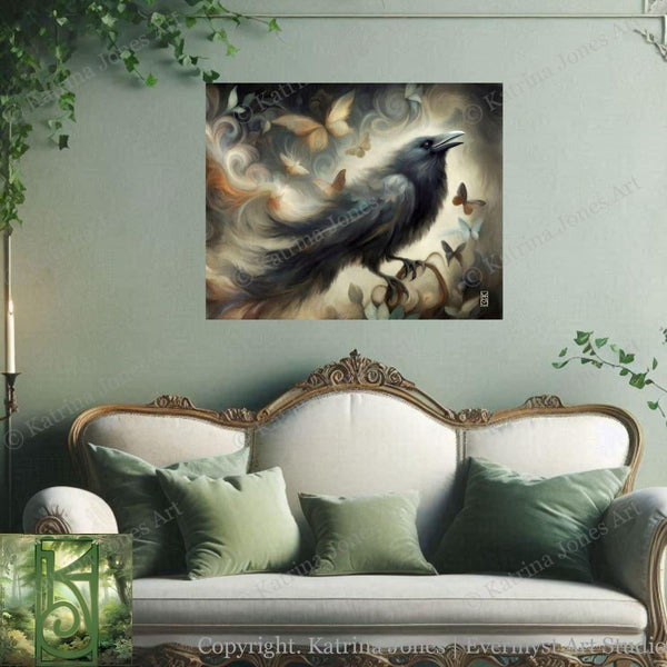 a living room with a couch and a painting on the wall