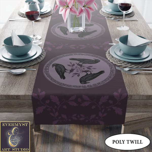 Raven Celtic Altar Table Runner - Gothic Witchy Decor With Black Bird Vibe