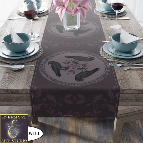 Raven Celtic Altar Table Runner - Gothic Witchy Decor With Black Bird Vibe