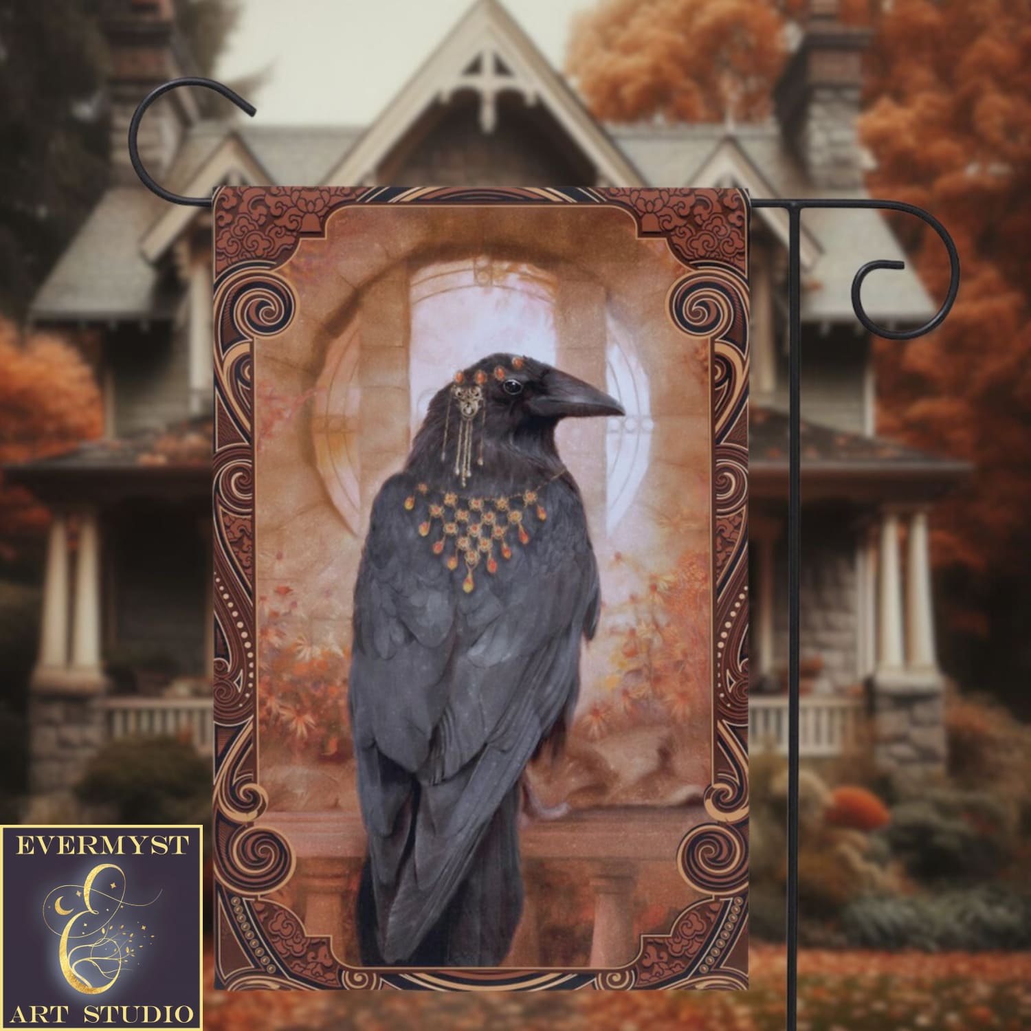 Raven Garden Flag - Witchy Autumn Decoration