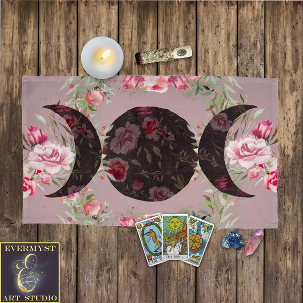 Rose Triple Moon Altar Cloth Wicca Witch Flower Tarot Cotton Twill Rec