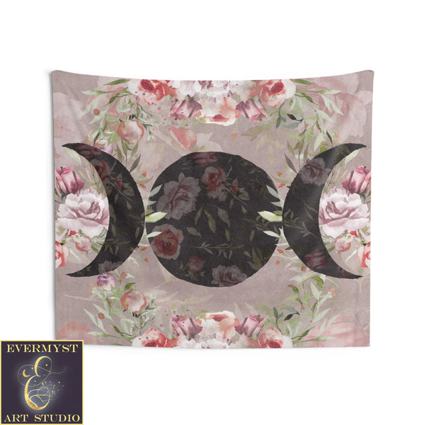 Rose Triple Moon Tapestry Floral Woodland Witchy Decor 80’ × 68’ Home