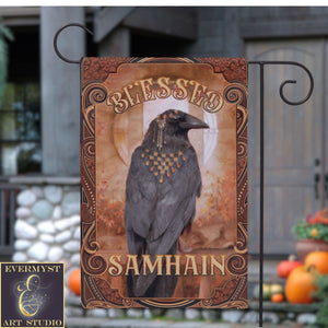 Samhain Garden Flag - Raven Witch Decoration For Fall And Autumn