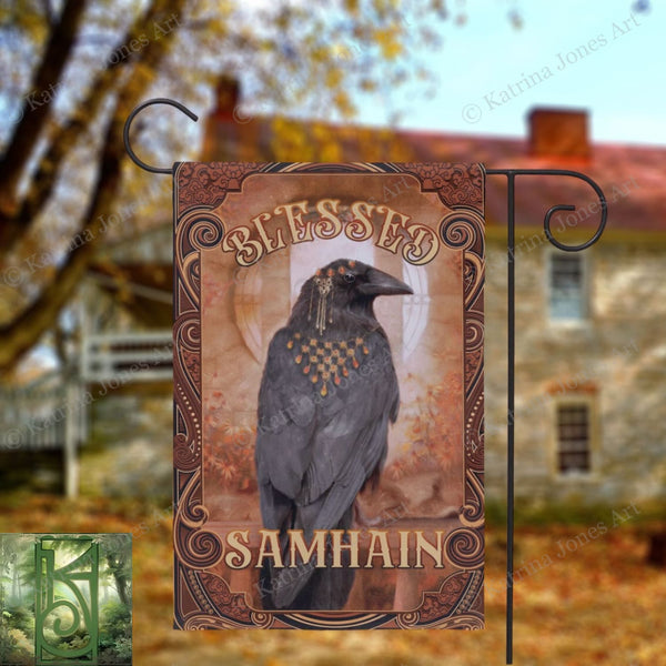 Samhain Garden Flag - Raven Witch Decoration For Fall And Autumn