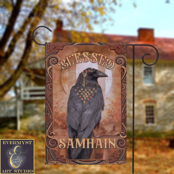 Samhain Garden Flag - Raven Witch Decoration For Fall And Autumn