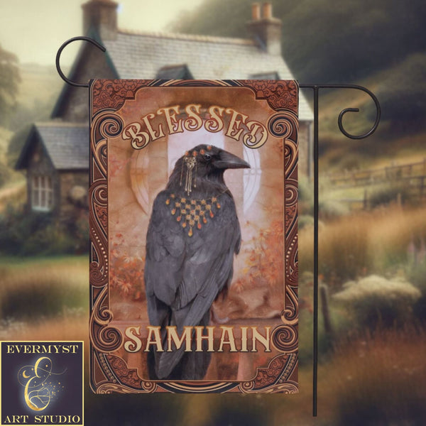 Samhain Garden Flag - Raven Witch Decoration For Fall And Autumn