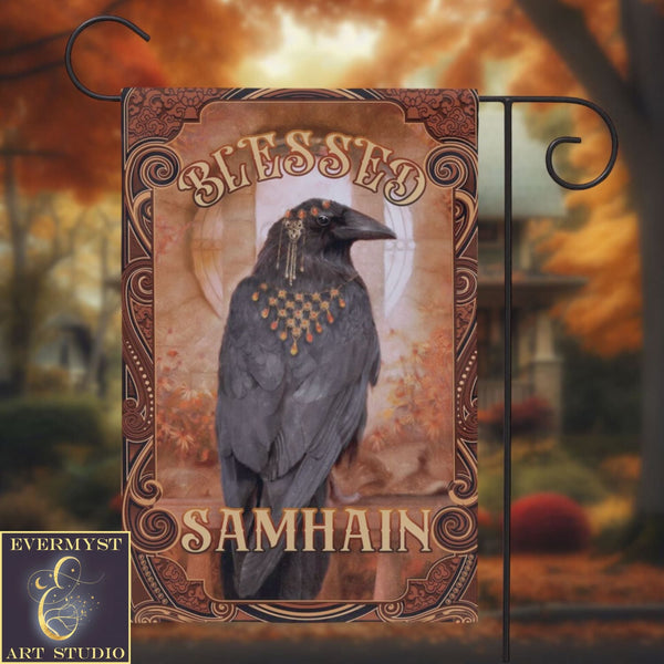 Samhain Garden Flag - Raven Witch Decoration For Fall And Autumn