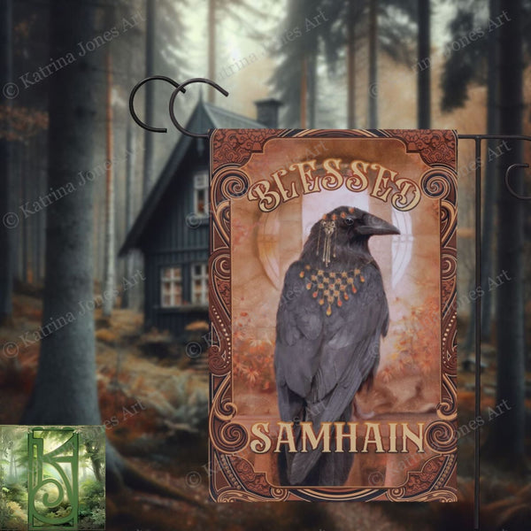 Samhain Garden Flag - Raven Witch Decoration For Fall And Autumn