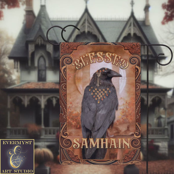 Samhain Garden Flag - Raven Witch Decoration For Fall And Autumn