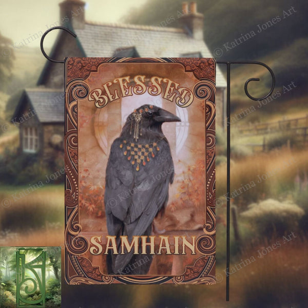 Samhain Garden Flag - Raven Witch Decoration For Fall And Autumn